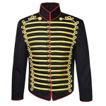 Mens black hussar jacket front gold braid Jacket fast shipping