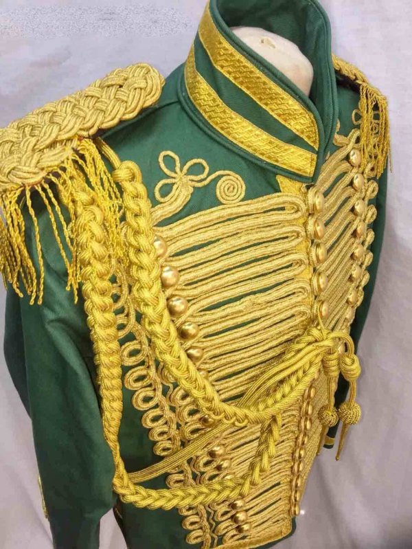 Steampunk Men Ceremonial Hussar Officer Green Military Jacket