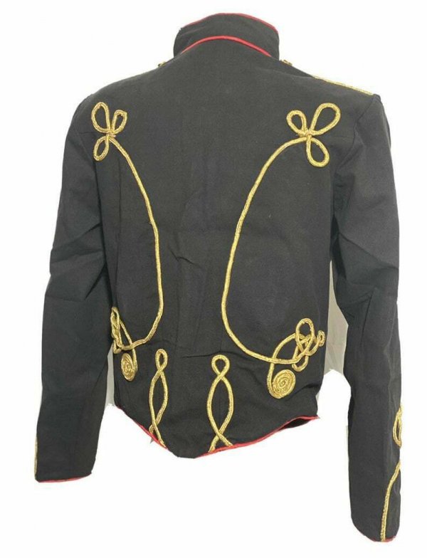 Men Ceremonial Hussar Black Military Jacket, Gold Braiding