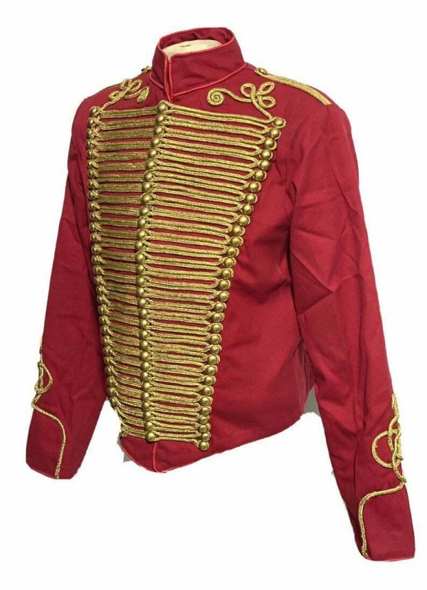 jacket 45Men Ceremonial Hussar Red Military Jacket with Gold Braiding