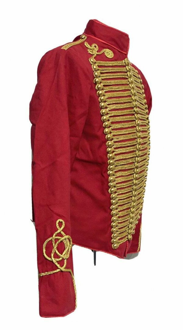 Men Ceremonial Hussar Red Military Jacket with Gold Braiding