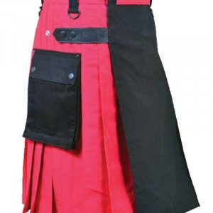 Scottish Red With Front Black Panel Kilt Utility Kilts