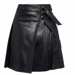 Camel Leather Pleated Buckle Kilt Skirt