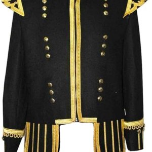 100% Wool Blend Military Piper Drummer Doublet Highland Jacket Black