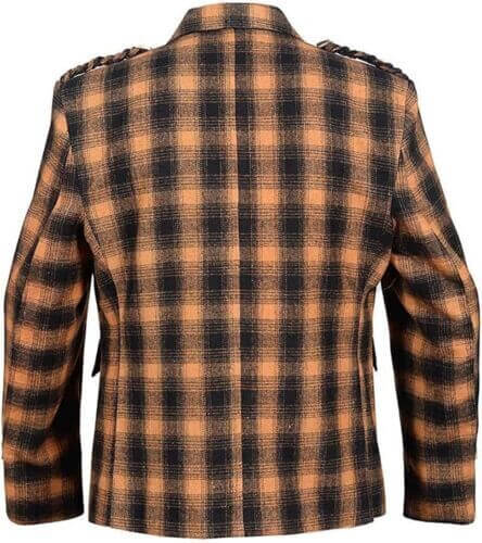 Black and Orange Wool Argyll Argyle Kilt Jacket with waistcoat Vest Scottish1