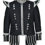 100% Wool New Scottish Black Military Piper Drummer Doublet Tunic Jacket