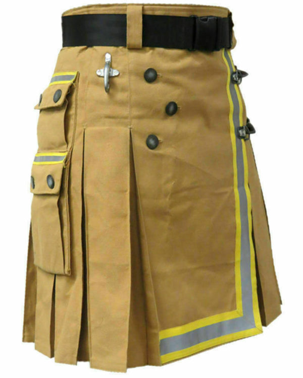Fireman Tactical Duty Kilt Utility Khaki 100% cotton Visible Reflect