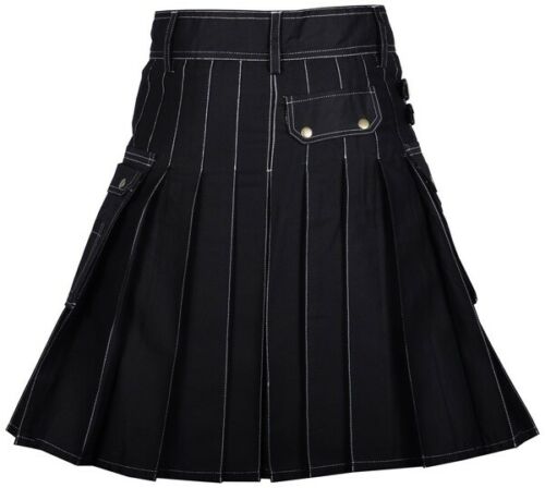 Men’s Fashion Cotton Black Utility Kilt with Bespoke Stitching2