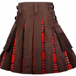 Men’s High Quality Hybrid Kilt- Brown Cotton and Royal Stewart Tartan1