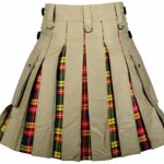 Men’s High Quality Hybrid Kilt- Khaki Cotton and Buchanan Tartan