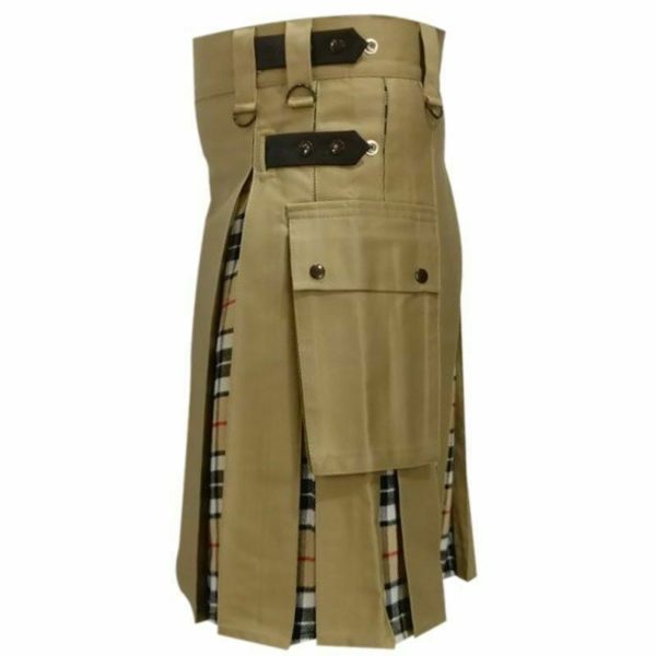 Modern Fashion Extendable Brown & Camel Tartan Tactical Fashion Kilt 100% Cotton1