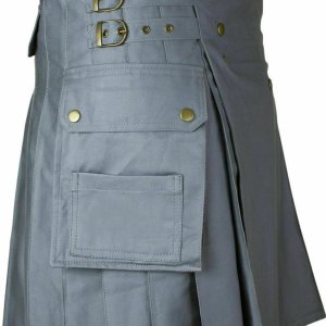 New Men’s Gray Utility Wedding Kilt Made in 100% Cotton