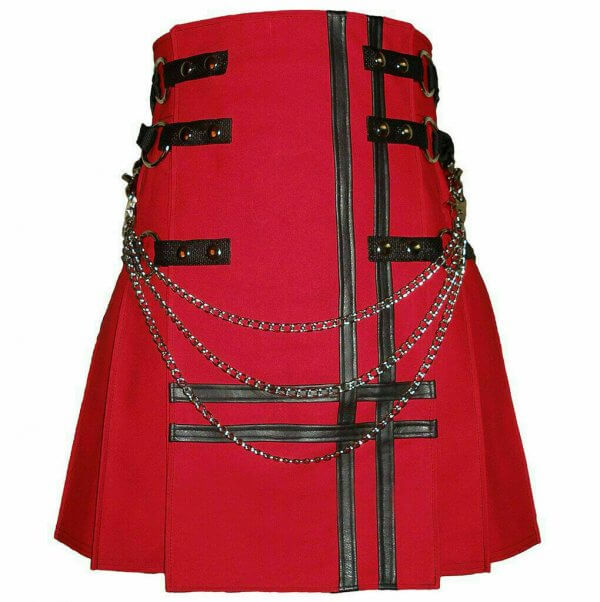 New Stylish Red Canvas 100% Cotton Fashion Utility Kilt Chain