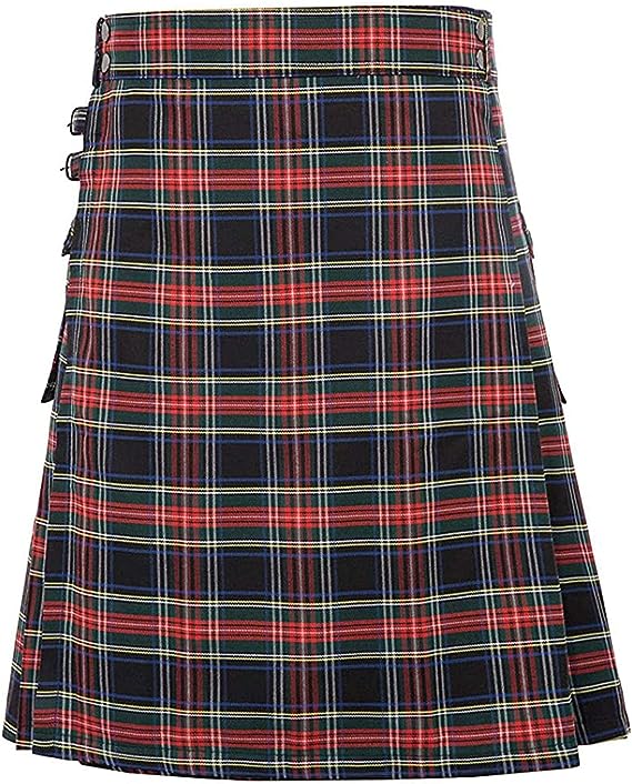 Scottish Style Plaid Contrast Color Pocket Pleated Skirt Kilt for Men Irish Traditional1
