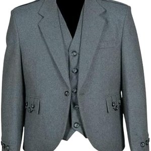 100% Wool Light Grey Argyll Kilt Jacket & Waistcoat/Vest Scottish Wedding Jacket