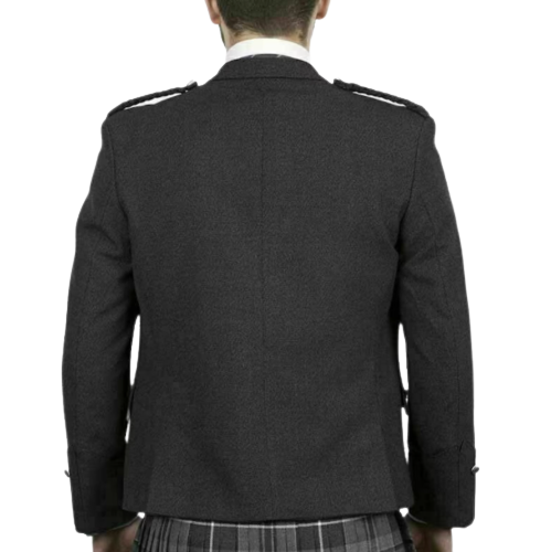 Scottish Argyle Kilt Jacket with Vest Charcoal Grey Wool Men Wedding Jacket UK