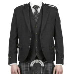 Scottish Argyle Kilt Jacket with Vest Charcoal Grey Wool Men Wedding Jacket UK