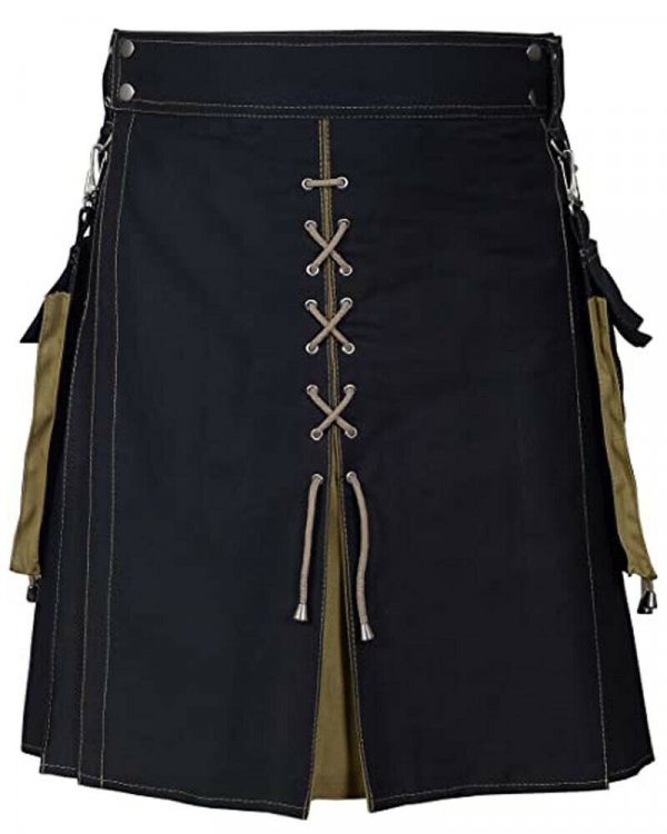 Fashion Utility Hybrid Kilt Black And Khaki