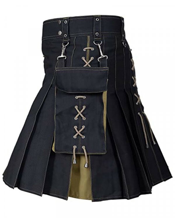 Fashion Utility Hybrid Kilt Black And Khaki2