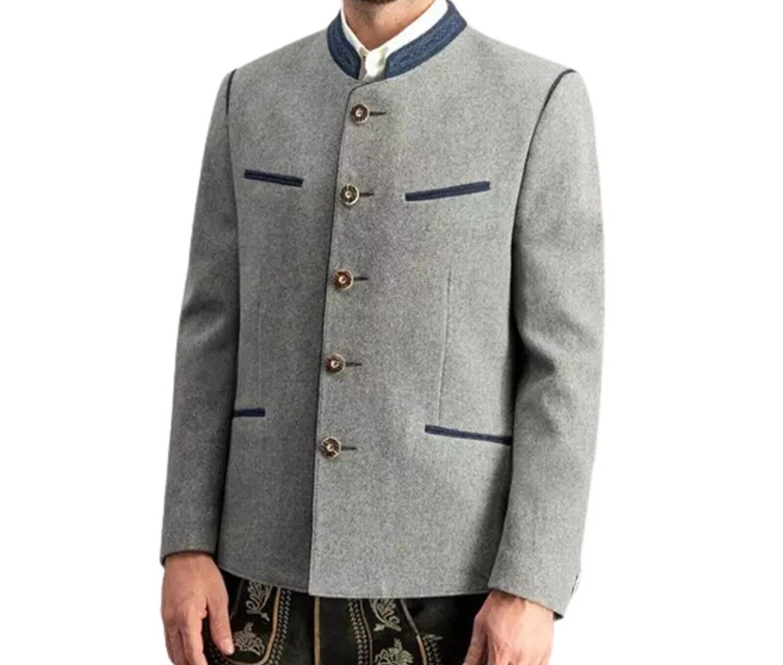 Gray German Bavarian Jacket Traditional Tyrol Loden Blazer Austrian Wool Jacket