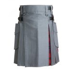 Heavy Cotton Hybrid Kilt Grey Color With Tartan