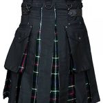 High Quality Cotton Utility Hybrid Kilt black color with Mackenzie Tartan pleat
