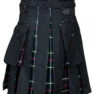 High Quality Cotton Utility Hybrid Kilt black color with Mackenzie Tartan pleat