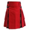 Kilt pratico da uomo in cotone rosso e nero Stewart Tartan Modern Hybrid Deluxe