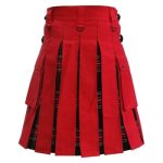 Kilt pratico da uomo in cotone rosso e nero Stewart Tartan Modern Hybrid Deluxe