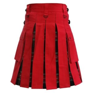 Kilt pratico da uomo in cotone rosso e nero Stewart Tartan Modern Hybrid Deluxe
