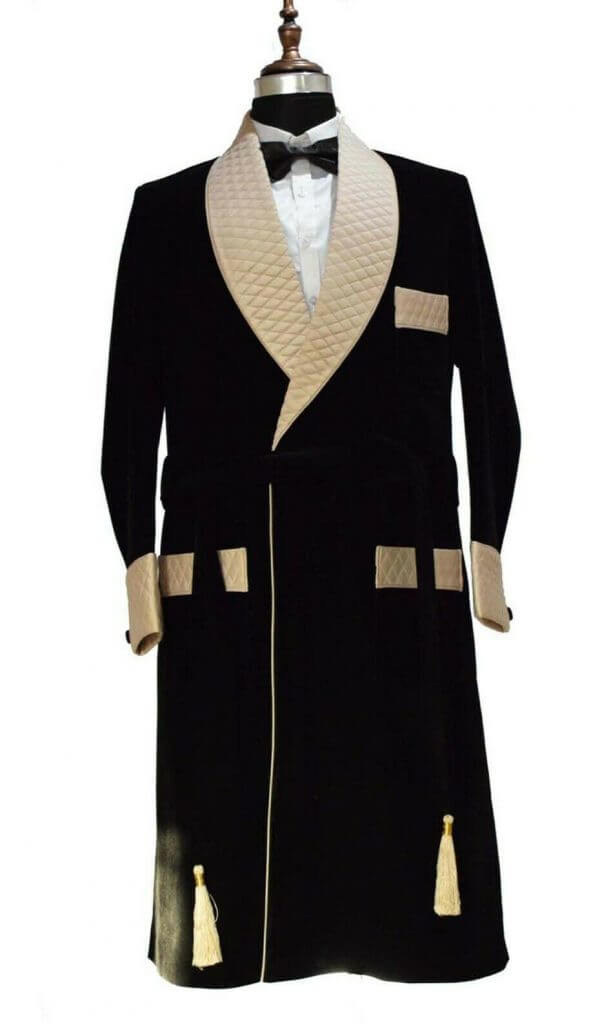 Men Black Smoking Jacket Designer Elegant Luxury Wedding Party Wear Long Coat