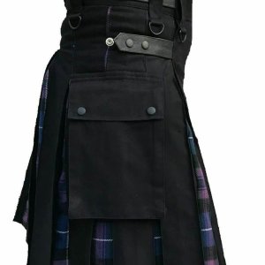 Men’s Hybrid Black Cotton & Tartan (Pride Of Scotland) Utility Kilt