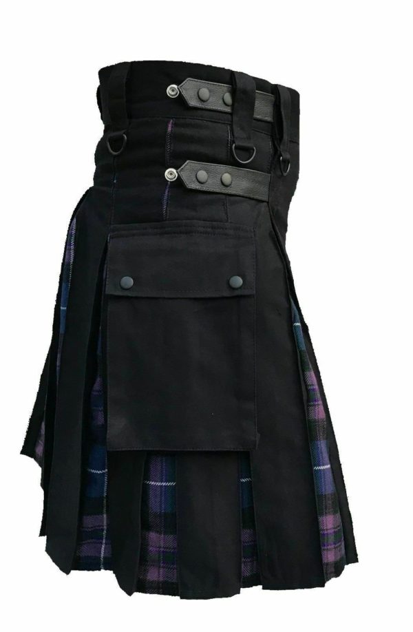 Men’s Hybrid Black Cotton & Tartan (Pride Of Scotland) Utility Kilt