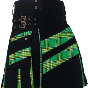 Men’s Modern Hybrid Cotton & Tartan Irish Cross Strip Designer Kilt for Weddings