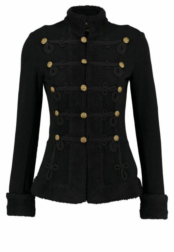 New Black Ladies Fur and Wool Coat Braid Jacket