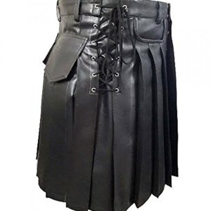 New Style Mens Black Leather Kilt Larp