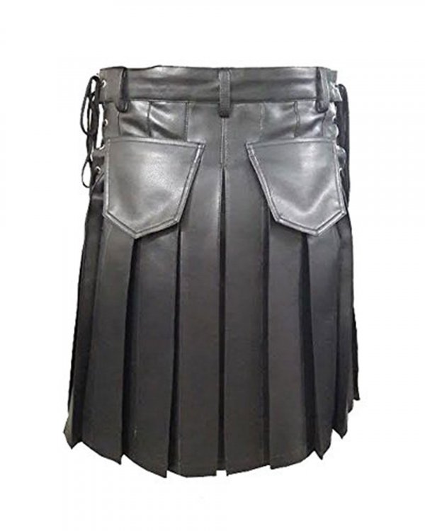 New Style Mens Black Leather Kilt Larp1