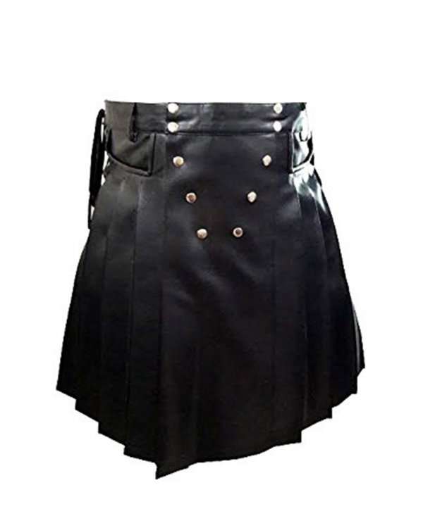 New Style Mens Black Leather Kilt Larp