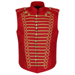 Red Mens Military Hussar Drummer Vest Waistcoat