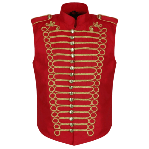 Red Mens Military Hussar Drummer Vest Waistcoat