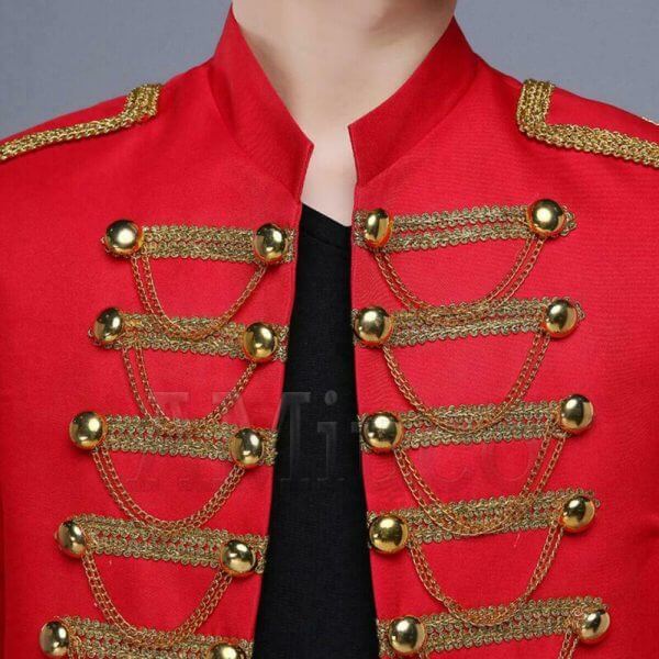 Red Mens Military Uniform Hussar Jacket Artillery Stage Drummer Formal Dress Coat