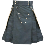 Scottish Black Utility Kilt Detachable Khaki Pocket