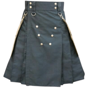 Scottish Black Utility Kilt Detachable Khaki Pocket