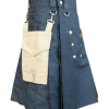 Scottish Black Utility Kilt Detachable Khaki Pocket