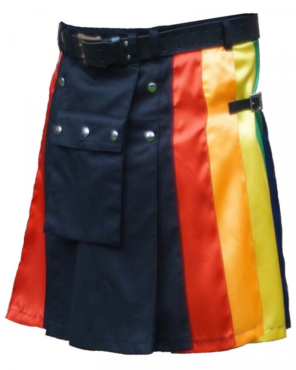 Scottish Fashion Utility Hybrid Kilts Gay For Men Black Color With Six Pleats