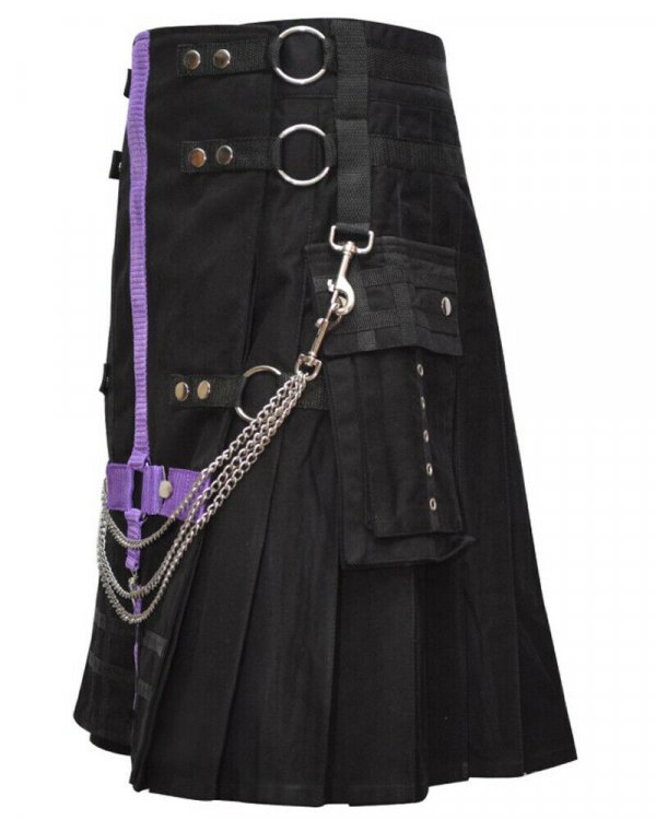Scottish Modern Black & Purple Kilt Fashion Kilts For Men