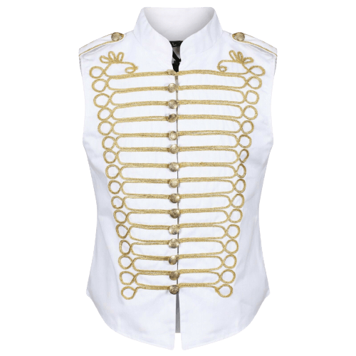 White Gold Men’s Military Hussar Drummer Vest Waistcoat