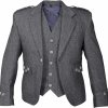 Tweed Crail Highland Kilt Jacket and Waistcoat Grey Scottish Wedding Dress