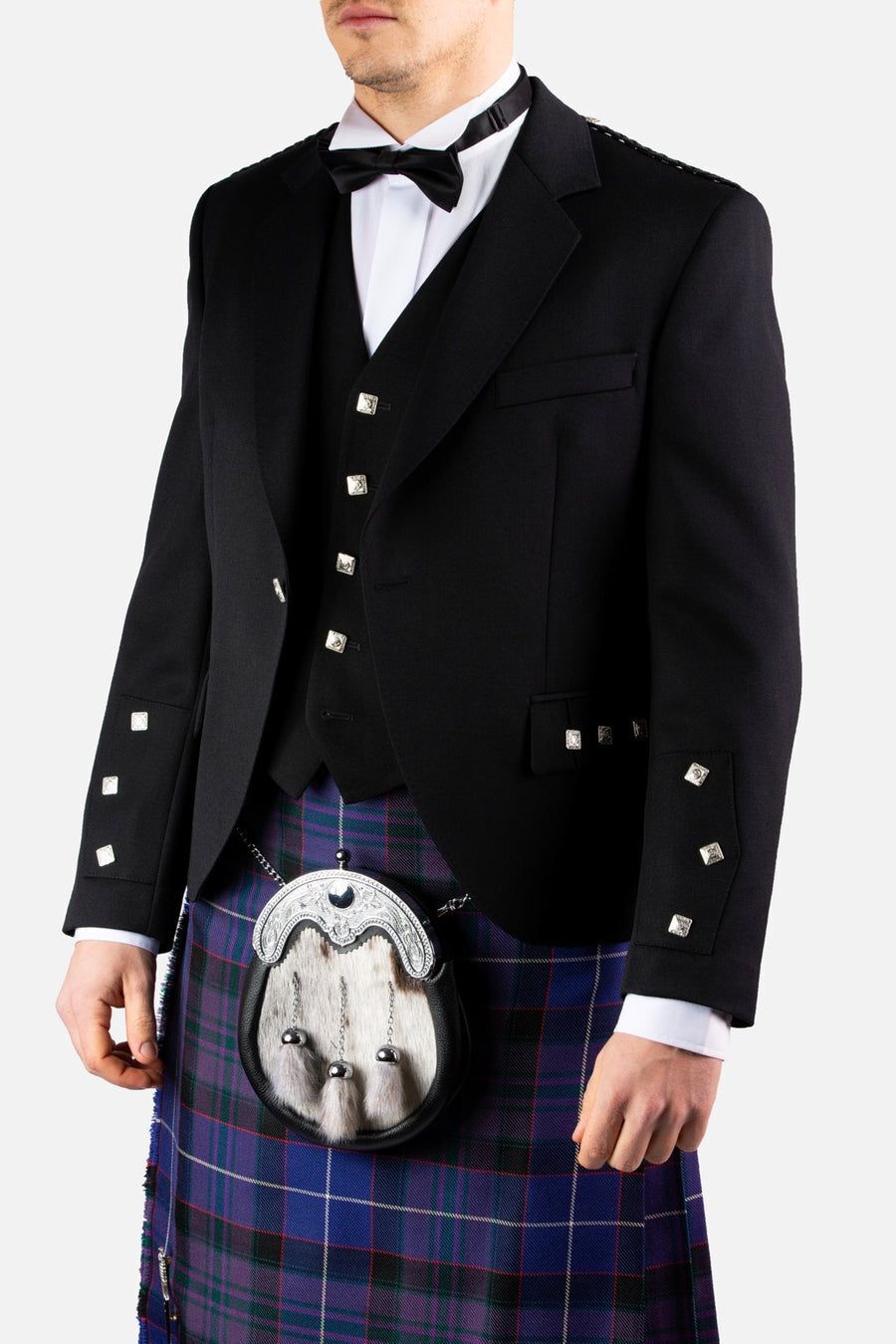 Black Argyll Jacket & Vest Waistcoat 100% Wool Kilt Jacket