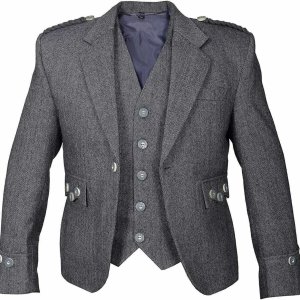 Tweed Crail Highland Kilt Jacket and Waistcoat Grey Scottish Wedding Dress